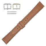 Real Leather Creations 20mm Tan Padded Sewn Montana Genuine Leather - American Factory Direct - Watch Strap Band - Gold and Silver Buckles - Made in USA FBA50