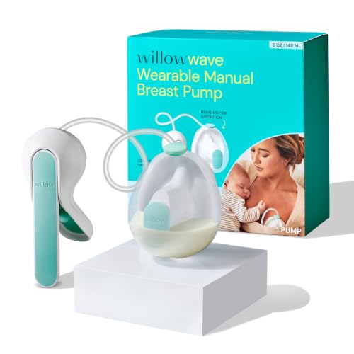 Willow Wave - Wearable Manual Breast Pump - Fits Fully in Bra - Ergonomic Handle - 24mm Soft Silicone Flange - Wearable Breastfeeding Pump - Hospital Grade Suction - Postpartum Essentials - Holds 5oz