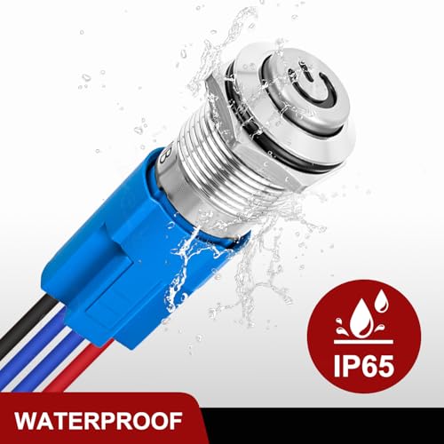 Image of Nilight 12mm Latching Push Button Switch 6pcs LED Blue Waterproof | Small Round Power Button Switches with Pre-Wiring Socket for Car Truck Boat Marine RV Vehicle