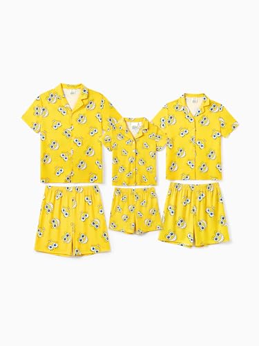 SpongeBob Family Matching Pajamas Short Sleeve Graphic Outfit Men Soft Casual Clothes for Birthday Party Gift Yellow Size L