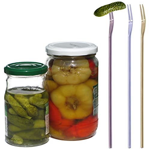 Pickle Fork, 304 Stainless Steel Appetizer Forks, 8.58" Fruit Fork, Long Handle Salad Forks, Portable Cocktail Forks, Dessert Fork, Olive Fork, Pickle Grabber #TOP6