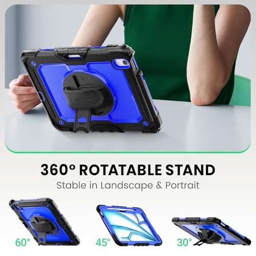 Image of SEYMAC Case for iPad Air 11 Inch M4 / M3 / M2 (2026 /2025 / 2024), Heavy Duty Shockproof Protective Case with Screen Protector, 360 Rotating Stand and Hand /Shoulder Strap, Blue