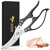 MAD SHARK Professional Heavy Duty Poultry Shears - Kitchen Shears for Spatchcocking Chicken and Meat Cutting, Multi-Purpose Kitchen Scissors for Food, Spring-loaded (Black)