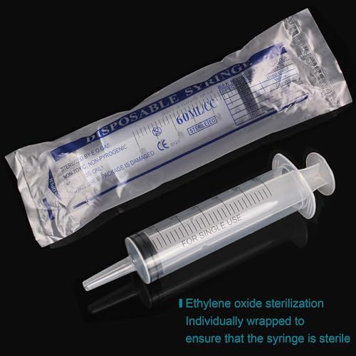12pack 60ml syringe for liquid - large plastic syringes without needle for jello food thick liquids and irrigation water lip gloss filling feeding dogs meds measuring  12 pack 60 ml  cc
