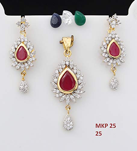 Collar y pendientes indios en oro de 18k con circonitas rosa 2