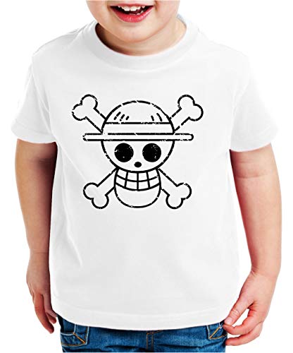 Logo Bruch Zoro One Manga para Niños T-Shirt Luffy Anime Piece, Kinder T-Shirt Größe:110-116 (5-6 Años), Kinder Farben:Blanco