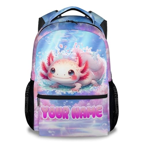 Custom Cute Backpack for Kids - 17 Inch Axolotl Pattern Backpacks - Cartoon Bookbag for Girls School