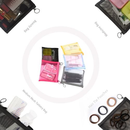 Image of patu Zipper Mesh Bags, Size M / A6, 5 Pieces, Beauty Makeup Cosmetic Accessories Organizer, Travel Toiletry Kit Set Storage Pouch, Assorted Colors
