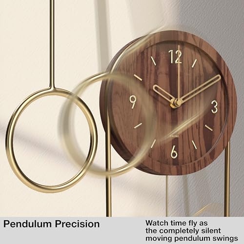 image for Driini Decorative Wall Clock with Pendulum (Dark) – Modern Wood, 3D 