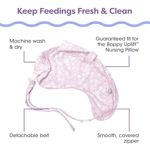 Image of Boppy Uplift Nursing Pillow Cover, Washable Feeding Pillow Cover with Belt | Wedge Bottle & Breastfeeding Pillow, Reduce Spit-Up, Reflux Symptoms, Baby Safety Alliance Verified - Pink Frost Floral