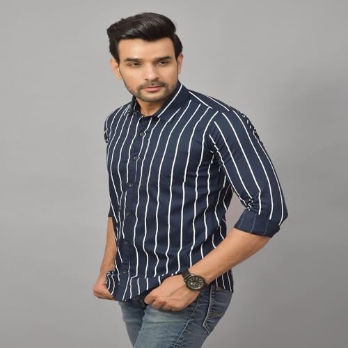 Image of Regular Fit Striped Lining Cotton Full Sleeve Casual Shirts for Men /Long Sleeves Cotton Striped, Cotton Shirt Crafted with Regular Sleeve, Comfort Fit & High-Performance for Everyday Wear