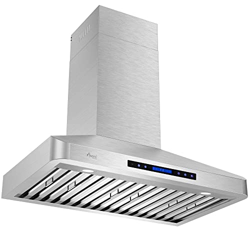 Awoco 30” Wall Mount 48-1/2"H Stainless Steel Range Hood 4 Speeds, 6” Round Top Vent 900Cfm 2 Led Lights & Remote Control (Rh-Wt-30) #TOP26