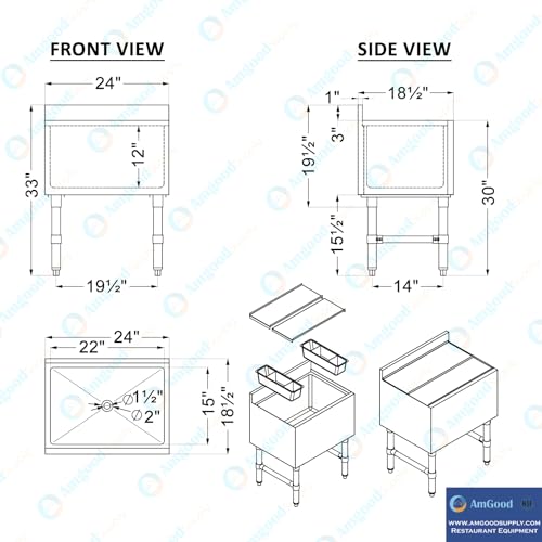 Image of AmGood 18.5 in. x 24 in. Underbar Ice Bin with Sliding Lid | NSF | Stainless Steel Ice Chest with Sliding Lid
