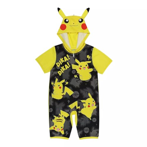 Pokemon Pikachu - Mameluco de manga corta con capucha de malla de una pieza para niños (tallas para niños pequeños/grandes de 6 a 12), Amarillo/negro, 12