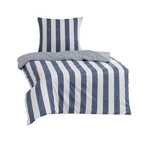 Traumschlaf Mako-Satin Bettwäsche Usedom • Blau-weiß gestreift im...