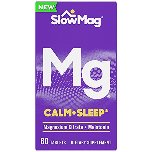 Slow-Mag MG Calm with Sleep Magnesium Citrate with Melatonin Supplement Tablets 60 Count