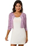 Allegra K Women's Elegant Sheer Floral Lace Shrug Top Cropped Bolero Cardigan Medium Purple