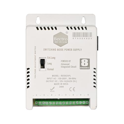Image of CCTV Power Supply SMPS 8 Channel /Port 12V 10 Amp Maximum Output with Voltage Booster Technology, Multiple Terminal DC Outlet.