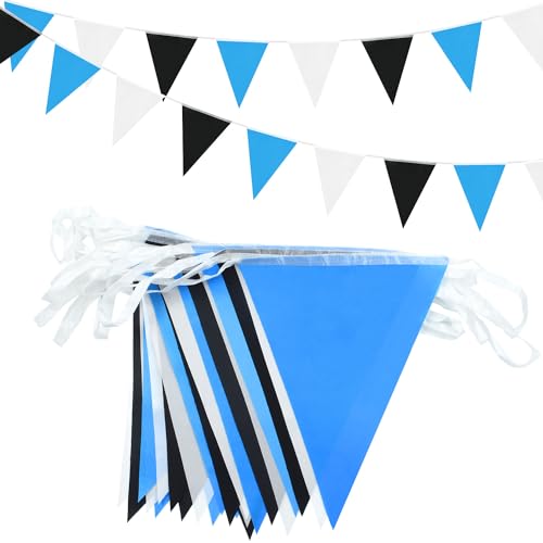20 m/66 Fuß schwarz-weiß-Blaue Wimpelkette, 52 Stück dreieckige Stoffbanner für Innen- und...