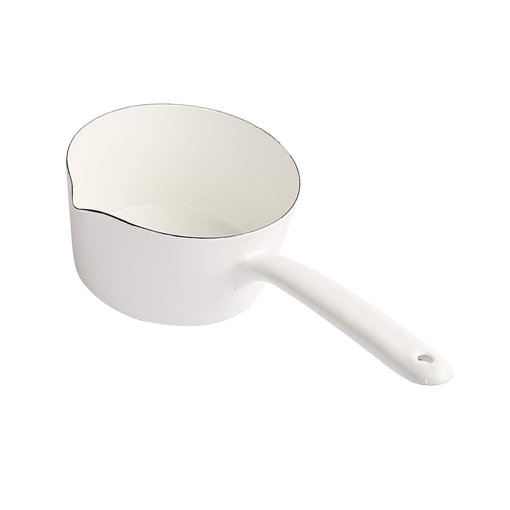PETSOLA Milk Pan Enamel Non-Stick Milk Pot Saucepan Kitchen Cookware Easy Pour - White, 12x8cm