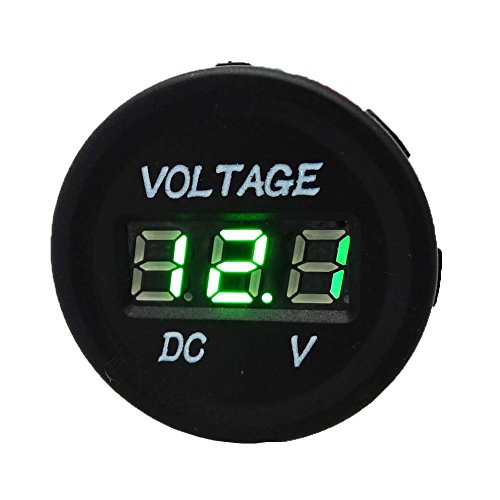 GEREE DC 12V Waterproof LED Digital Display Voltmeter for Boat Marine Vehicle Motorcycle Truck ATV UTV Car Camper Caravan Green Digital Round Panel (Green)