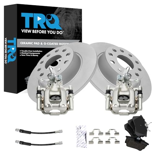 Image of TRQ Rear Brake Pad & Rotor Kit Ceramic Premium G-Coated Compatible with 2014 Volkswagen Jetta