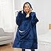 Gentlewarm Wearable Blanket Hoodie for Adults Women Men,Oversized Soft Warm Sherpa Fleece Hoodie with Pets Giant Pocket, One Size Fits All Navy Blue