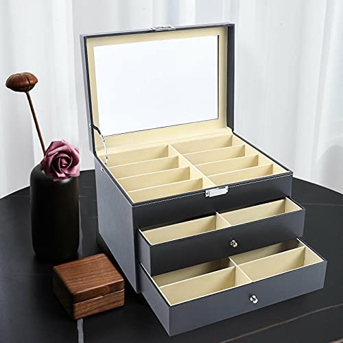 Boîte à lunettes, 24 grilles de rangement pour lunettes avec fenêtre en verre transparent Cover