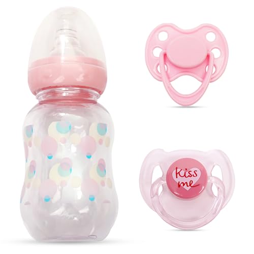 Conjunto de 2 frascos e biberões de estilo rosa, acessórios para bonecas Reborn mais seguros (vem com uma chupeta magnética rosa extra) - 02