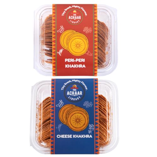 THE ACHAAR LIBRARY Mini Khakhra Combo Pack Of 2 | Assorted Flavours | Whole Wheat Crisps | Peri Peri & Cheese | Traditional Indian Convenient Snack Pack For Home, Office, Travel & Gifting (180 grams each, Pack of 2)