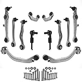 Lieferumfang: 2 Querlenker Vorderachse oben vorne links + rechts, 2 Querlenker Vorderachse oben hinten links + rechts, 2 Querlenker Vorderachse unten hinten links + rechts, 2 Querlenker Vorderachse unten vorne für beide Seiten, 2 Koppelstange Vorderachse links + rechts, 2 Spurstangenköpfe Vorderachse, 1 Querlenker-Schraubensatz (16 Schrauben), 1 Satz Kontermuttern für Spurstangenköpfe