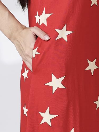 Image of 9shines Label Hosiery Cotton Knee Length Short Night Dress | Short Nighty for Women with Pocket | Graphic Print Nightwear | Night Gown for Women (M-7XL)