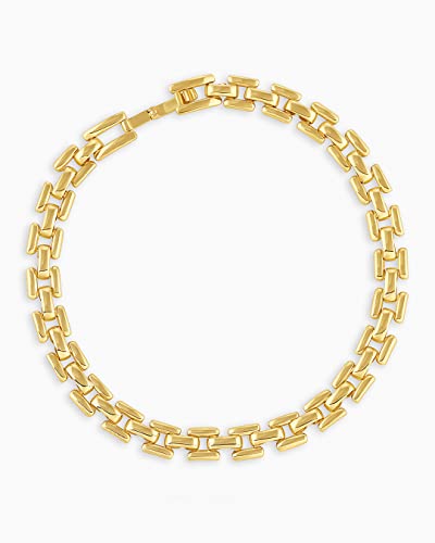Image of gorjana - Brooklyn Bracelet 7 inch-7 1 /4 inch - 18k Gold Plated Brass - Textured Chain Links - Stylish Retro Design - Versatile Stacking, Lightweight Comfort