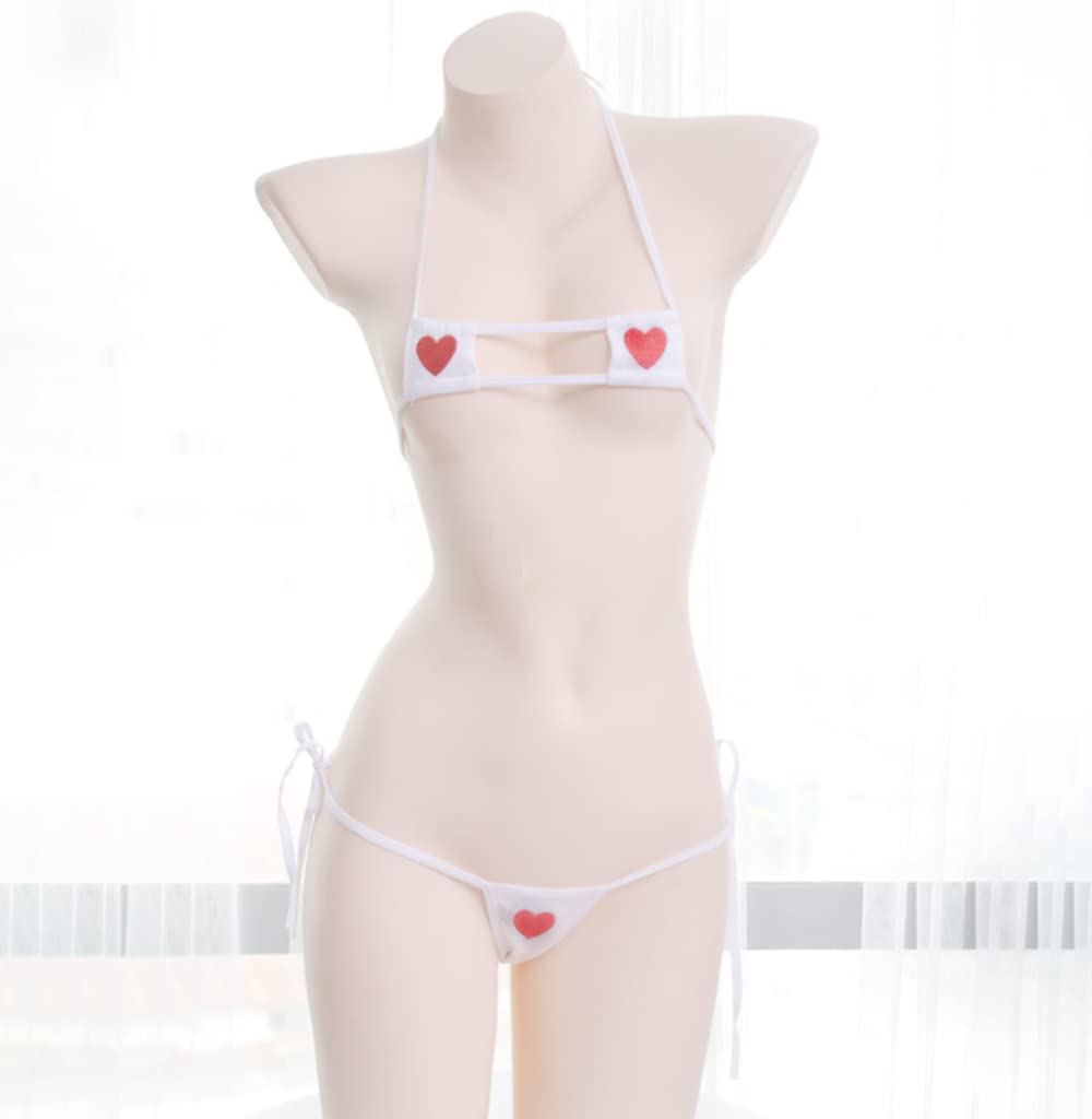 SINGUYUN Womens Sexy Micro bikini Suit Anime Bikini Cosplay Lingerie Kawaii Bra and Panty Set Cute: One Size 418white