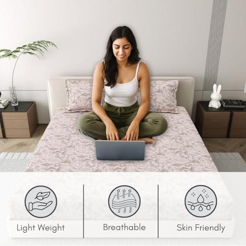 Image of Mafatlal 186 Tc Corsica Cotton Summer Bedsheet King Size | 108 X 108 Inches | Cooling Padukkai Virippu for Comfortable Sleep | Premium Bedding Set with 2 Pillow Covers | Light Brown