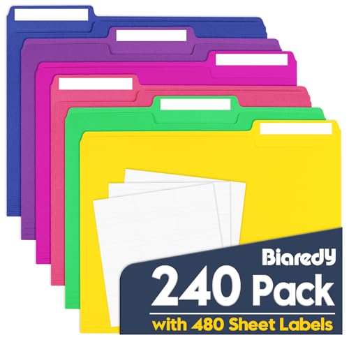 240 Pack Colored File Folders, Letter Size Paper Folders with 1/3-Cut Tabs & Blank Labels, 8.5" x 11" Bulk Durable File Folders for Office/Business/School/Law Firms Use