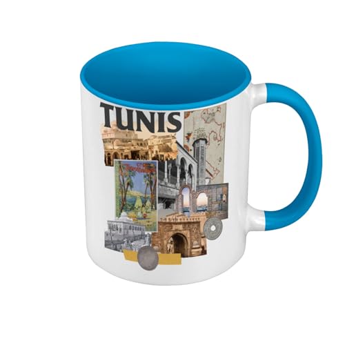 Fabulous Mug de Couleur Qualité Premium Bleu - Tunis Vintage Collage Tunisie Voyage Vintage - Tasse avec anse et intérieur de couleur