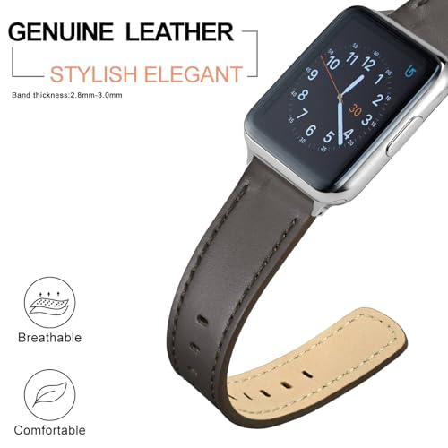 Image of ANNEFIT 19mm Watch Band with Black Buckle, Quick Release Genuine Leather Replacement Strap (Dark Brown /Dark Brown Stitching)