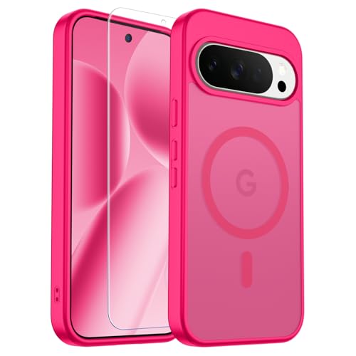Image of SUPFINE Magnetic for Google Pixel 10 Pro XL Case with Screen Protector, (Built-in Magnets) ((Military Grade Drop Protection) Slim Translucent Shockproof Phone Case,Hot Pink