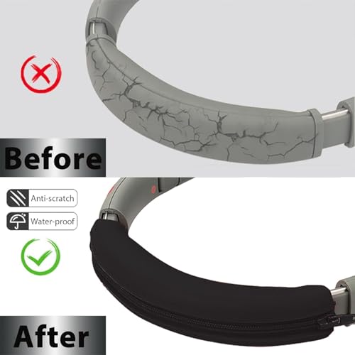 Image of Street27 Silicone Headband Cover Compatible with Sony WH-XM2 /XM3 /XM4 /XM5 /XM6 | Sweatproof Zipper Headband Protector | Washable Dustproof Cushion Pad Cover | Soft Comfort Fit (Black)