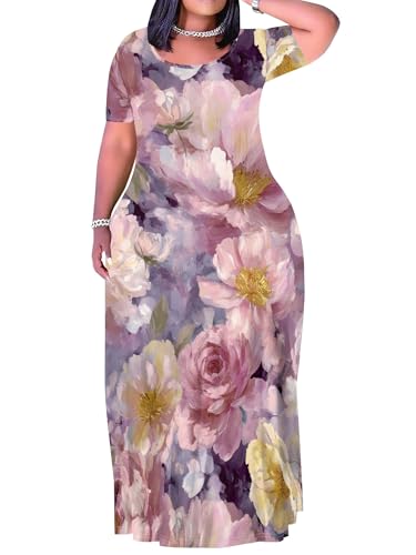 Image of Plus Size Maxi Dresses for Curvy Women T-Shirt Summer Sun Dresses Loose Fit
