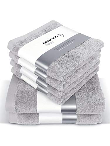 herzbach Home - Juego de toallas de mano de algodón 100 %, 4 toallas de mano de 50 x 100 cm, 2 toallas de ducha de 70 x 140 cm, algodón, plateado, 50 x 100 cm, 70 x 140 cm