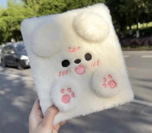 MRTRESB A6 ステッカー帳 リングノート付き|かわいいふわふわ動物柄|6穴対応|10枚入り内頁|収納・整理に最適|女の子向けステッカーブック(子犬B,7インチ 1グリッド)
