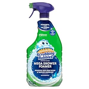 Scrubbing Bubbles Mega Shower Foamer Disinfecting Spray, Multi-Surface Bathroom and Tile Cleaner Grime Fighter, Removes 100% Soap Scum, Rainshower Scent, 32 oz