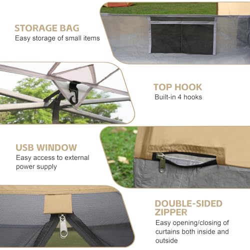 KAMPKEEPER Inner Tent,Camping Cube for Pop Up Canopy Tent, Converts 10\'x10\' Straight Leg Canopy into Camping Inner Tent–Fully Vented Roof(Canopy & Frame NOT Included) (Khaki) - Thumbnail 3