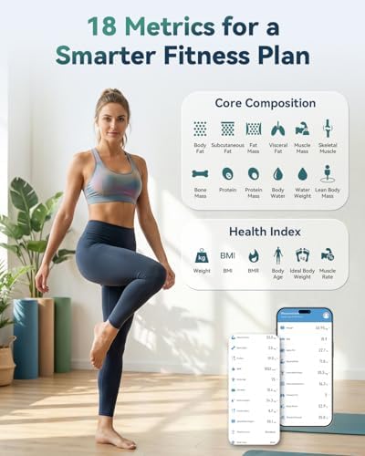 YUHUO Smart Scale for Body Weight, 4-Electrode BIA Body Composition Scale with High Precision, Large LED Display, Digital Bathroom Scale for BMI, Body Fat, Muscle Mass, 18 Metrics Sync APP, 400lb - 2