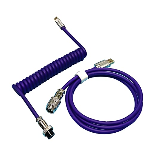 Custom Coiled Type-C to USB A Mechanical Gaming Keyboard Space Cable with Detachable Aviator Connector, Suitable for Tablet/Phone/Other USB 2.0 Devices (Purple)