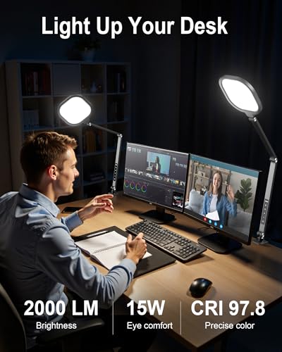 Desk Lamps for Home Office, 2000LM Eye-Caring Desk Light with Clamp, Dimmable Zoom Lightin - image 2