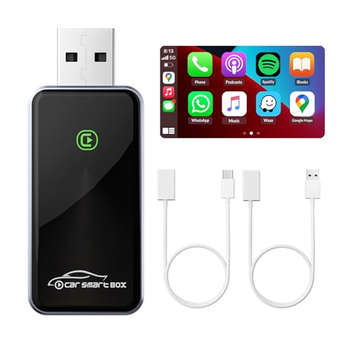 Mini Wireless Carplay Adapter, Convert Wired to Wireless Carplay Adapter for iPhone, Plug&Play 5.8Ghz Wireless Carplay Dongle Fit for Cars from 2017 & for Apple iOS 10+, with USB-A and USB-C Cables