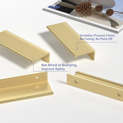Image of Peaha 30 Pack Kitchen Cabinet Handles 3-3 /4 inch Matte Gold Pulls Edge Pulls | Gold Cabinet Handles Finger Pulls for Cabinets Modern Hidden Aluminum Alloy Dresser Drawer Handles Closet Bedroom